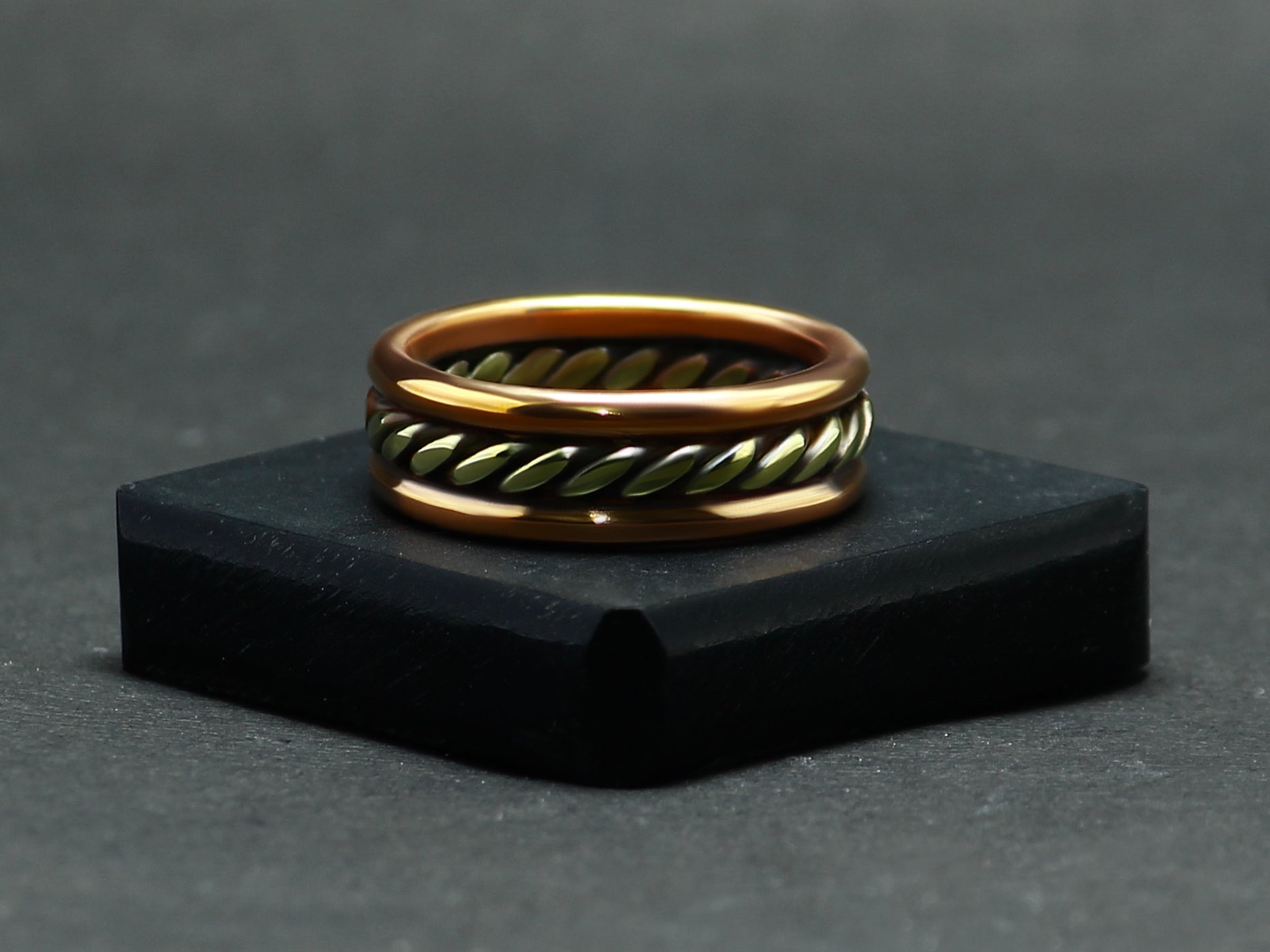 Handmade-Mixed Metal-Twisted Ring • Copper & Brass-Braided Band • Artisan-Unisex Jewelry