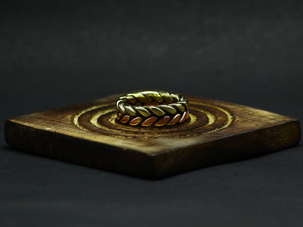 Handmade-Mixed Metal-Twisted Ring • Copper & Brass-Braided Band • Rustic Boho-Stackable Ring • Artisan-Unisex Jewelry