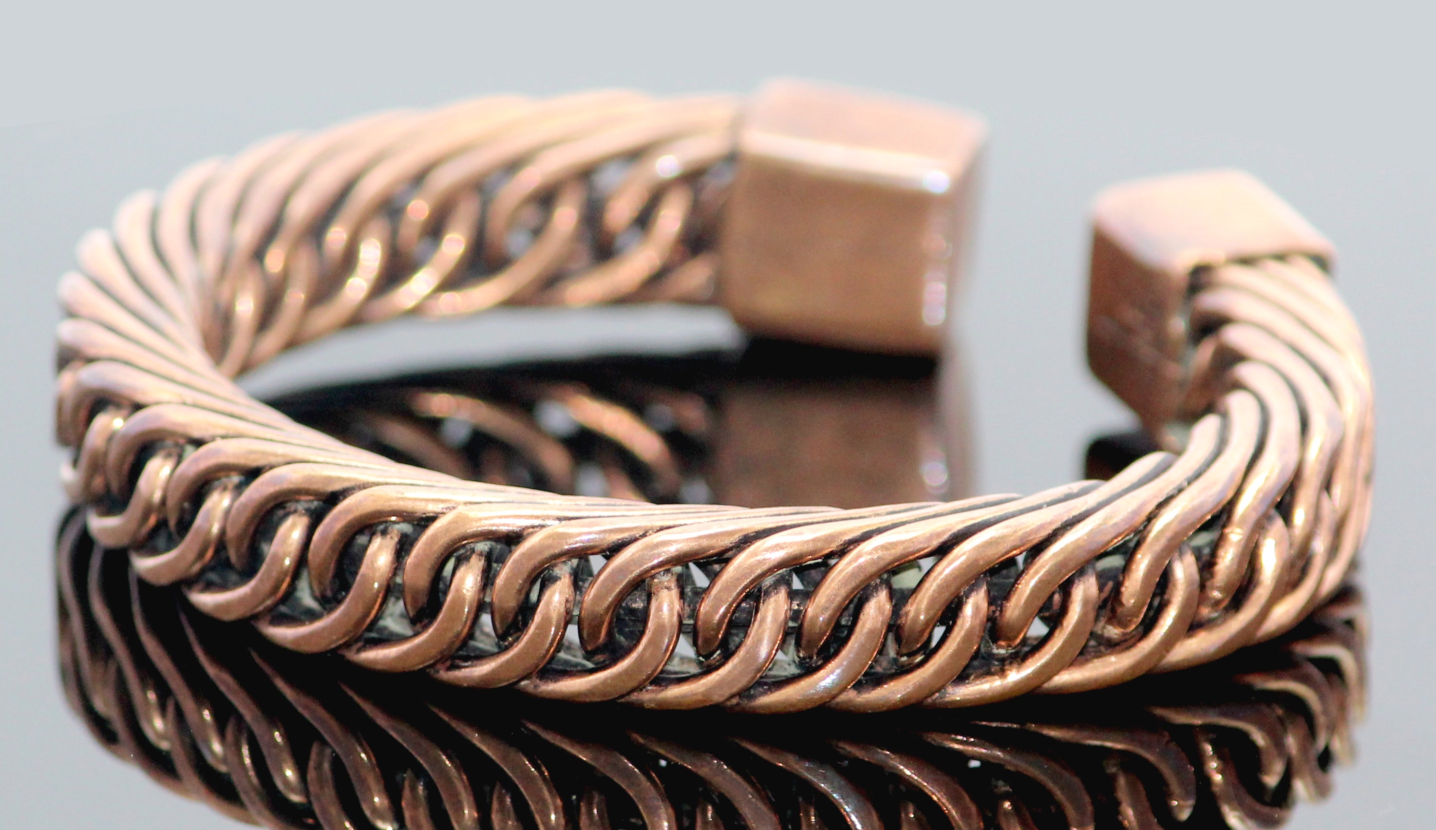 110gm Braided Pure Copper Oxidized Heavy Handmade Cuff Bracelet Gift 12mm wide