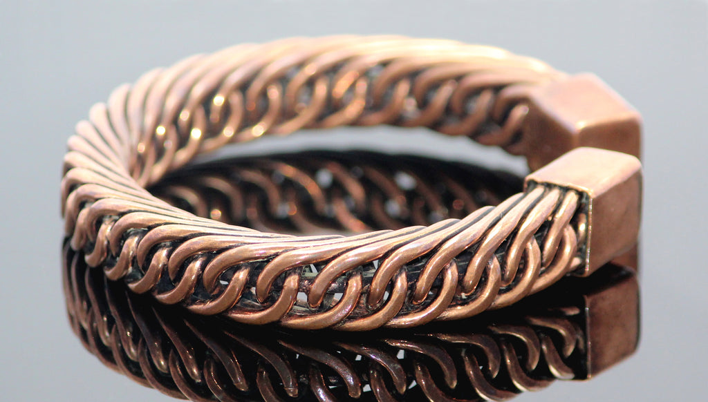 110gm Braided Pure Copper Oxidized Heavy Handmade Cuff Bracelet Gift 12mm wide