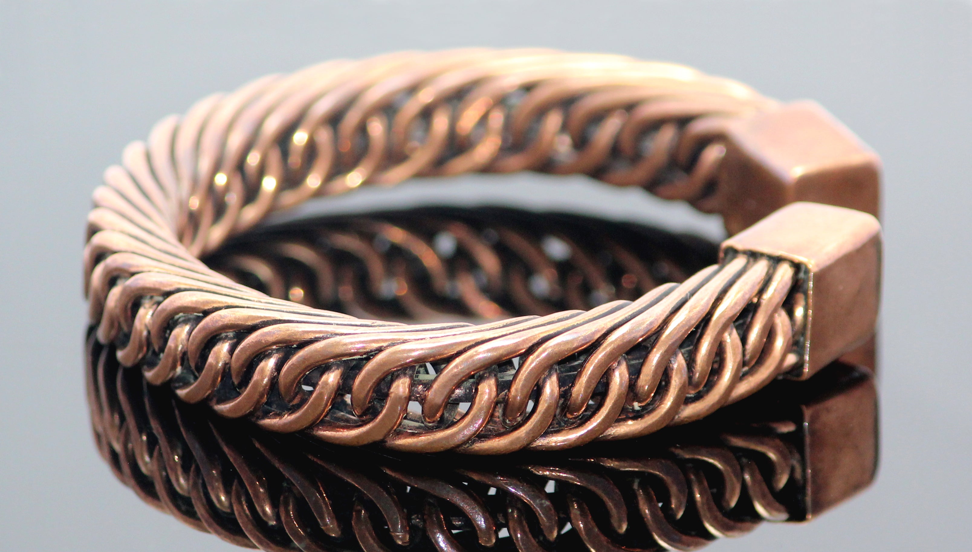 110gm Braided Pure Copper Oxidized Heavy Handmade Cuff Bracelet Gift 12mm wide