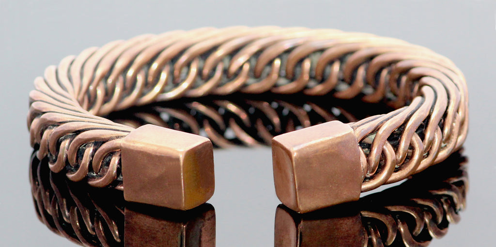 110gm Braided Pure Copper Oxidized Heavy Handmade Cuff Bracelet Gift 12mm wide