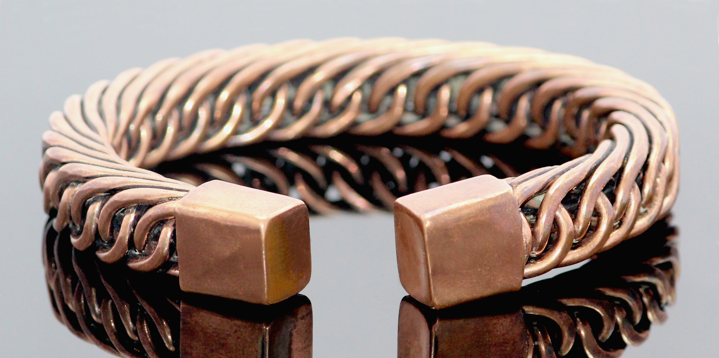 110gm Braided Pure Copper Oxidized Heavy Handmade Cuff Bracelet Gift 12mm wide