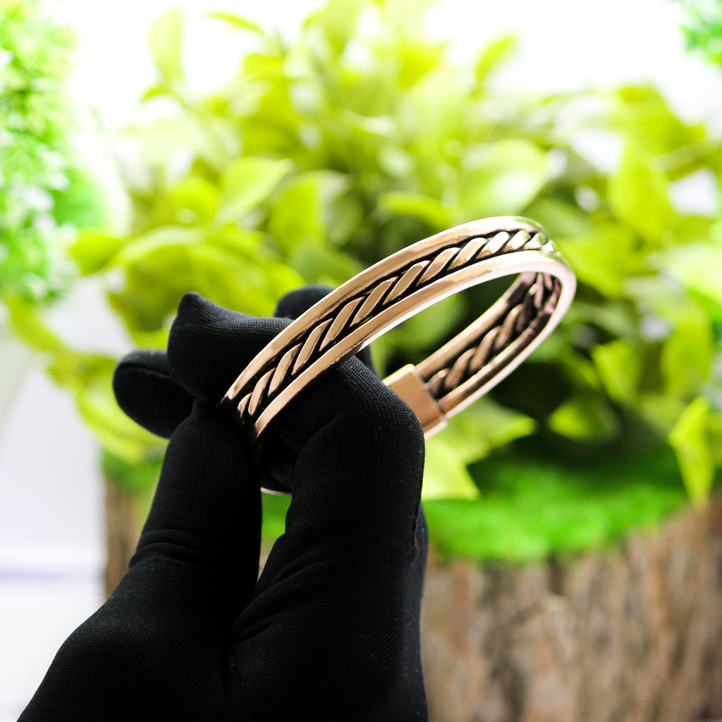 Oxidized Copper Cuff Bracelet: Heavy Handmade Braided Design