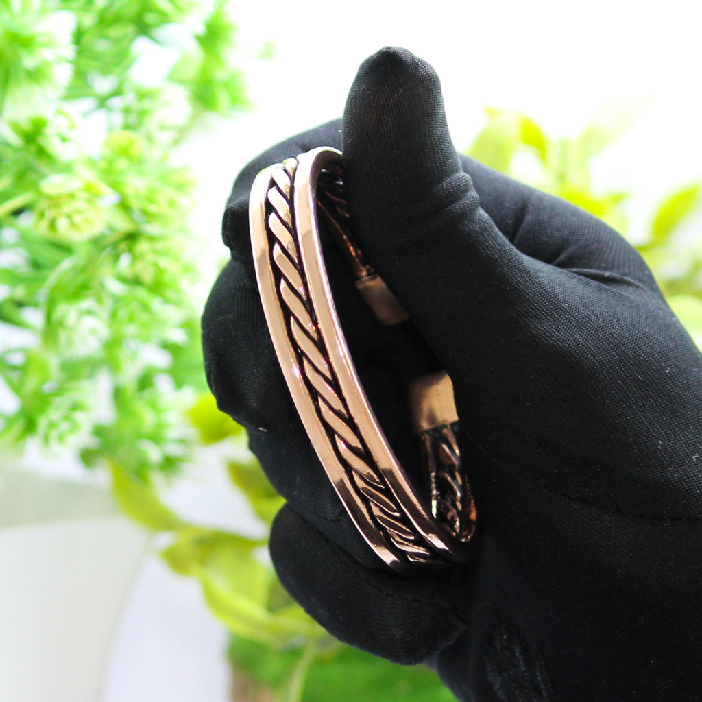 Oxidized Copper Cuff Bracelet: Heavy Handmade Braided Design